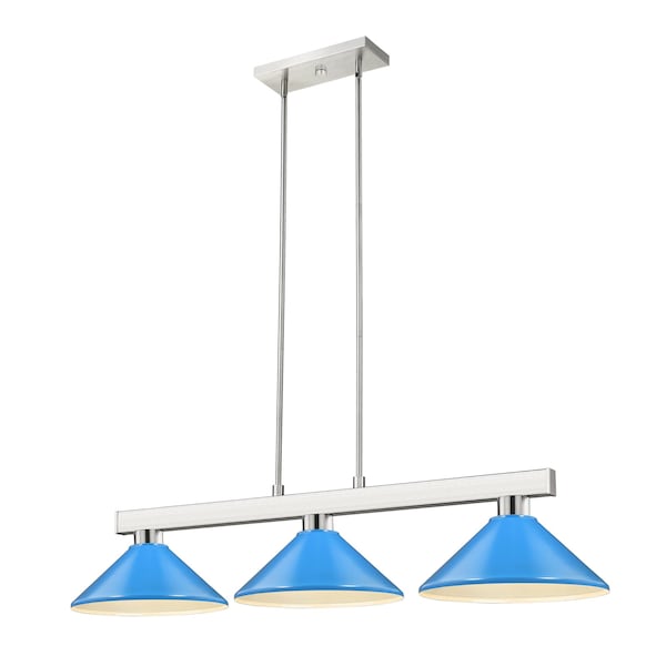 Z-Lite Cobalt Billiard, 3-Light, 14 In.W x 46 In.L x 8 In.H, Brushed Nickel/Electric Blue 152BN-MEB - main